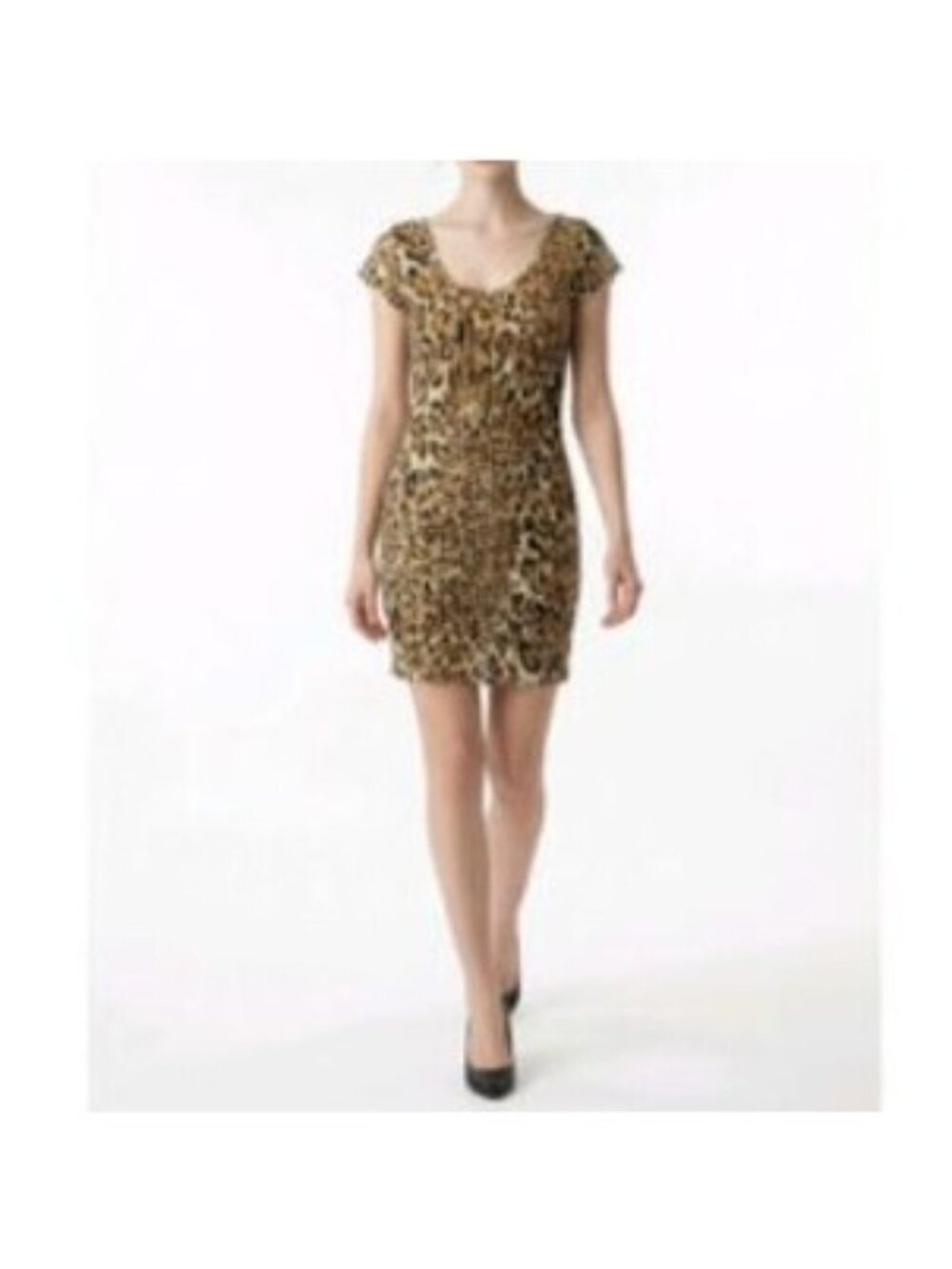 Poof Apparel Leopard Print Dress‎ Small Brown New Lace Back Body Com